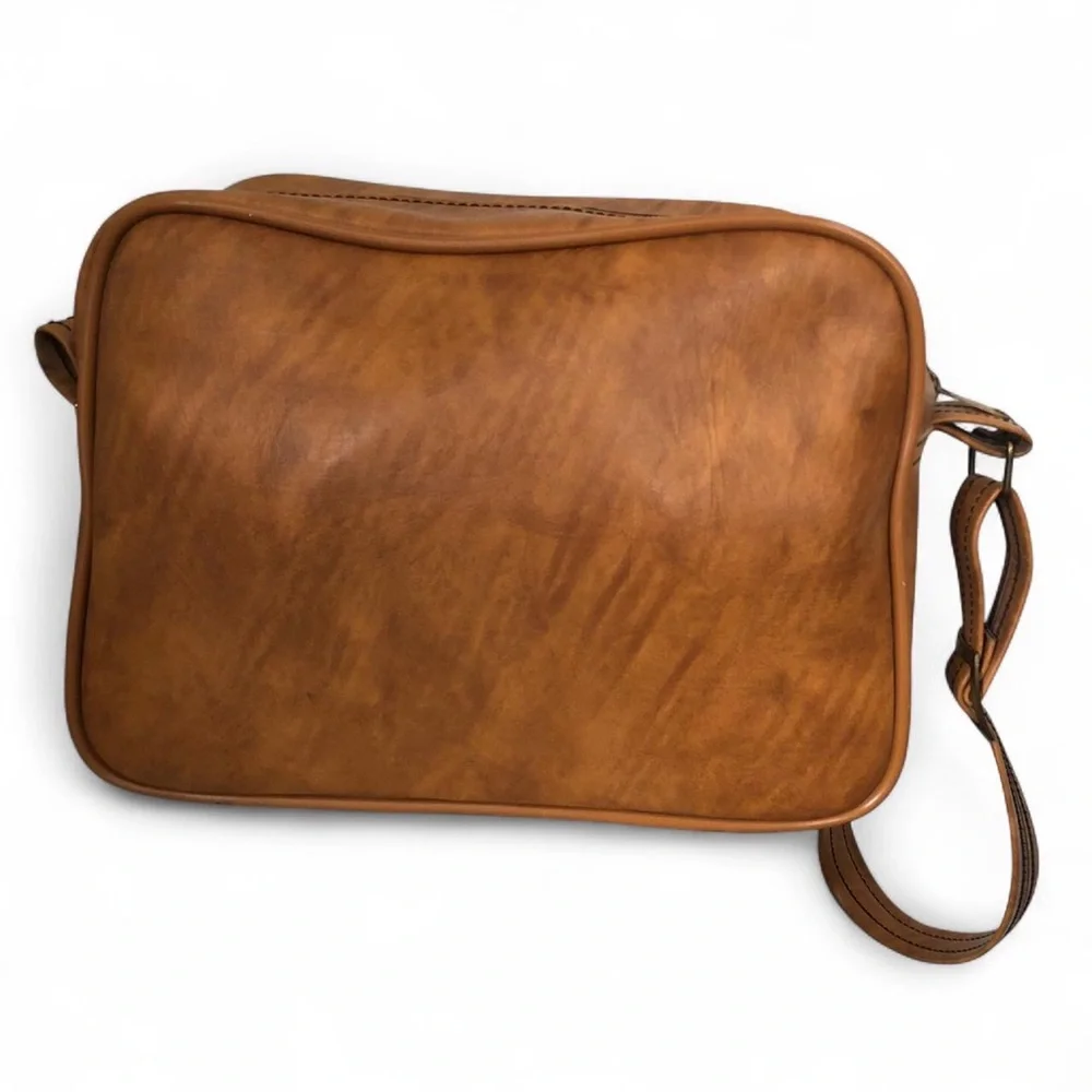 Scovill Brown Leather Duffle Carry on Suitcase Camera Messenger Crossbody Bag